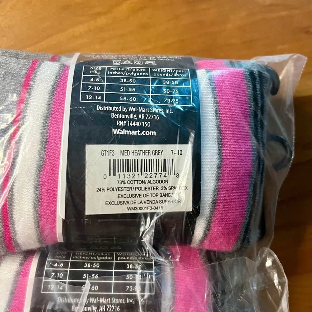 George Girls' Striped Pink, White, Gray Tights 7-10